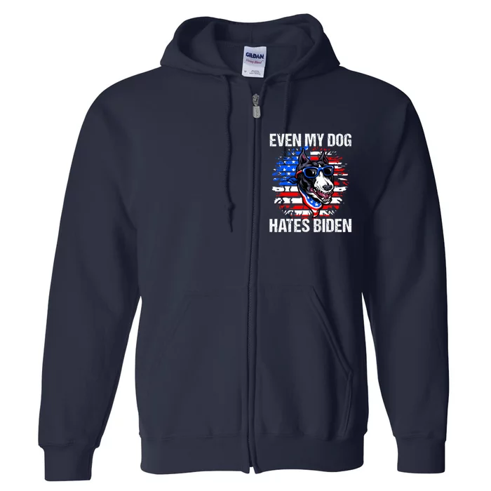 Funny Anti Joe Biden Even My Dog Hates Biden USA Flag Pibble Full Zip Hoodie