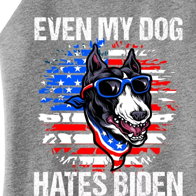 Funny Anti Joe Biden Even My Dog Hates Biden USA Flag Pibble Women’s Perfect Tri Rocker Tank