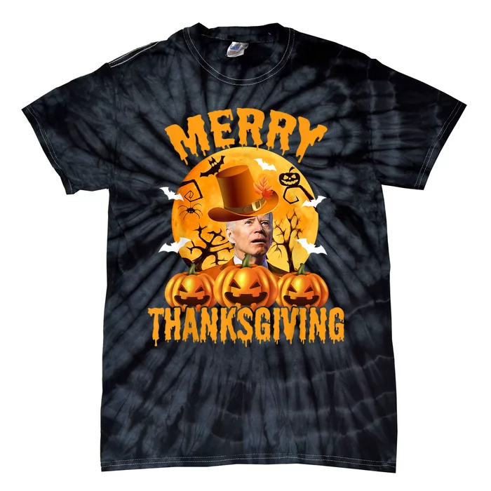 Funny Anti Joe Biden Confused Merry Thanksgiving For Halloween Tie-Dye T-Shirt