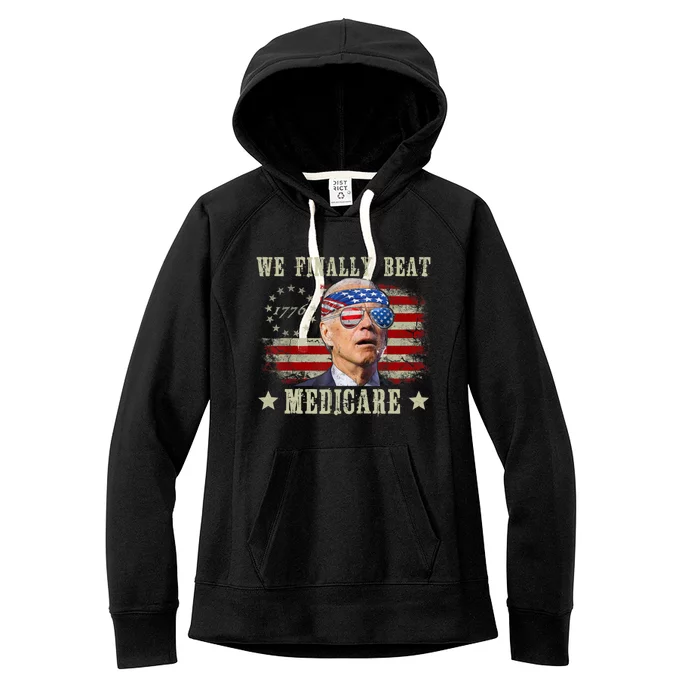 Funny Anti Joe Biden We Finally Beat Medicare American Women's Fleece Hoodie