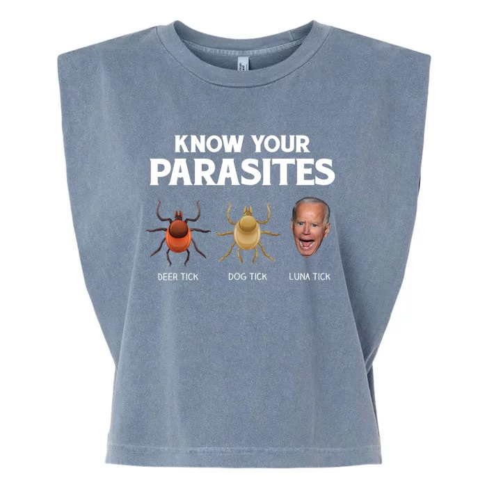 Funny Anti Joe Biden Shirts, Know Your Parasites Humor Garment-Dyed Women's Muscle Tee