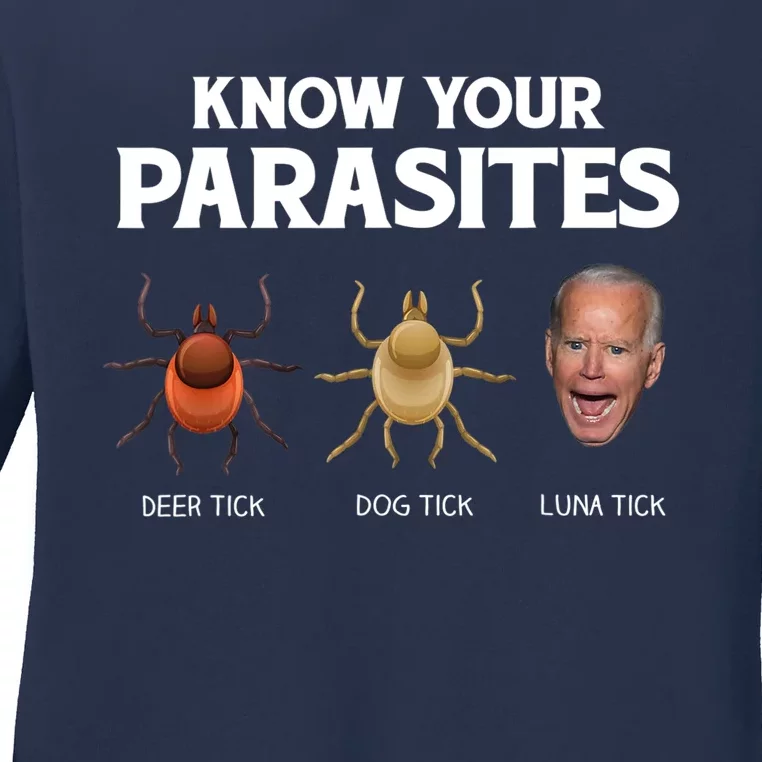 Funny Anti Joe Biden Shirts, Know Your Parasites Humor Ladies Long Sleeve Shirt