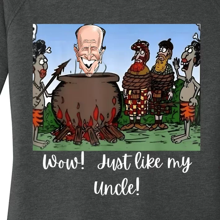 Funny Anti Joe Biden Cannibal Story About His Uncle Designed Women's Perfect Tri Tunic Long Sleeve Shirt