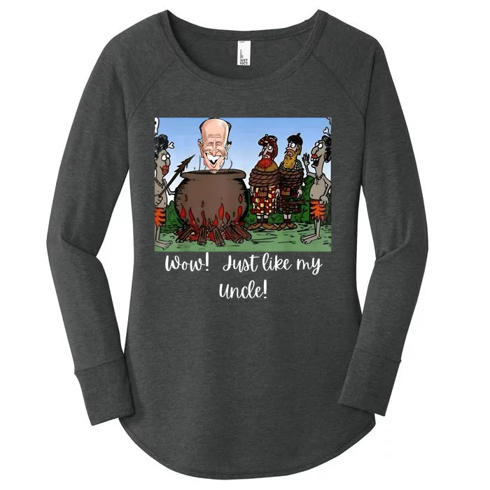 Funny Anti Joe Biden Cannibal Story About His Uncle Designed Women's Perfect Tri Tunic Long Sleeve Shirt