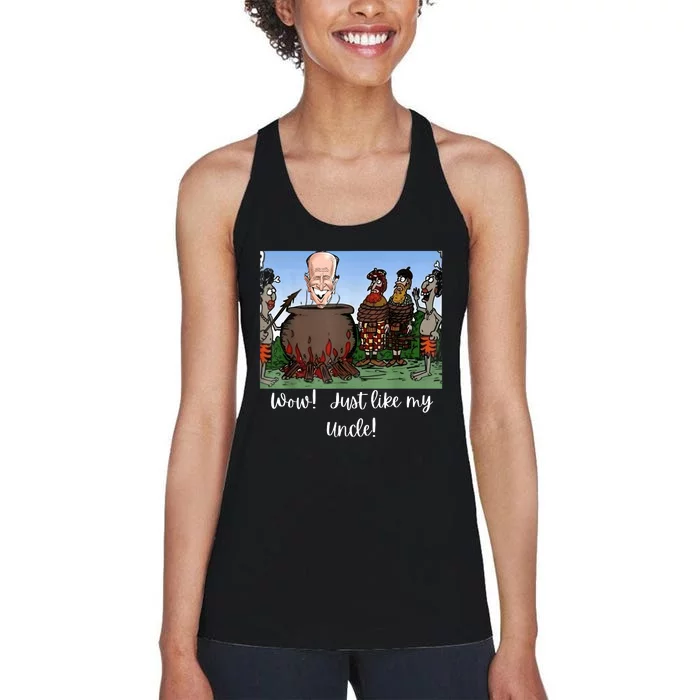 Funny Anti Joe Biden Cannibal Story About His Uncle Designed Women's Racerback Tank