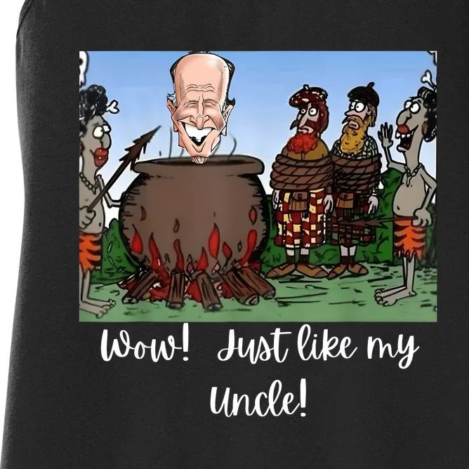 Funny Anti Joe Biden Cannibal Story About His Uncle Designed Women's Racerback Tank