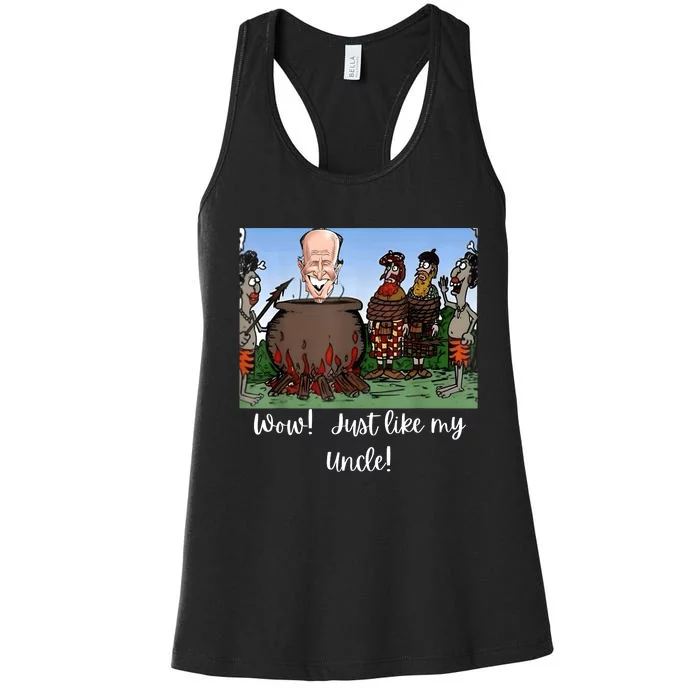 Funny Anti Joe Biden Cannibal Story About His Uncle Designed Women's Racerback Tank