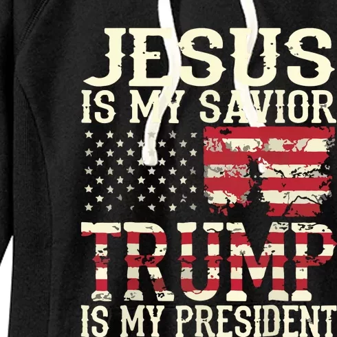 Funny American Jesus Is My Savior Trump Is My President Gift Women's Fleece Hoodie