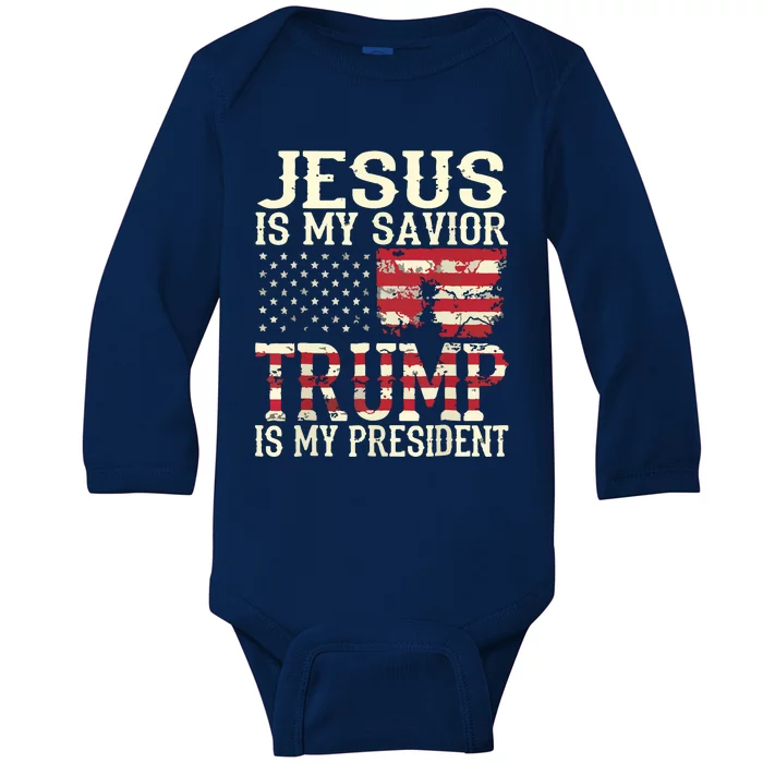 Funny American Jesus Is My Savior Trump Is My President Gift Baby Long Sleeve Bodysuit