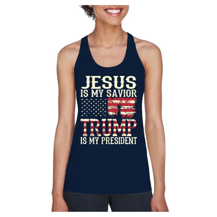 Funny American Jesus Is My Savior Trump Is My President Gift Women's Racerback Tank