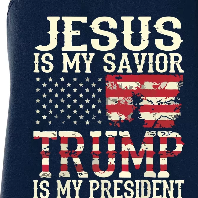 Funny American Jesus Is My Savior Trump Is My President Gift Women's Racerback Tank