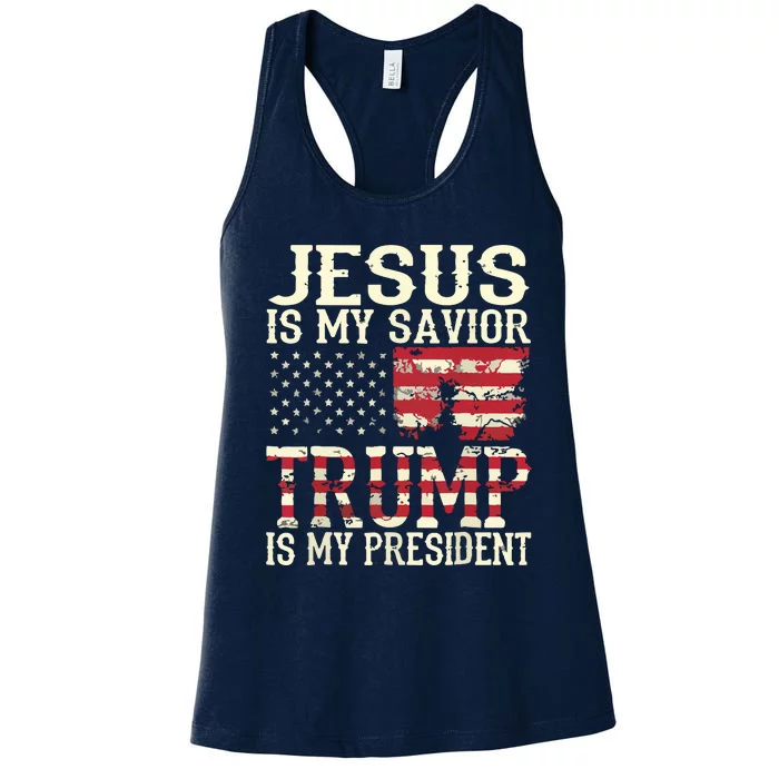 Funny American Jesus Is My Savior Trump Is My President Gift Women's Racerback Tank