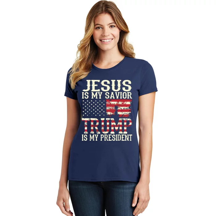 Funny American Jesus Is My Savior Trump Is My President Gift Women's T-Shirt