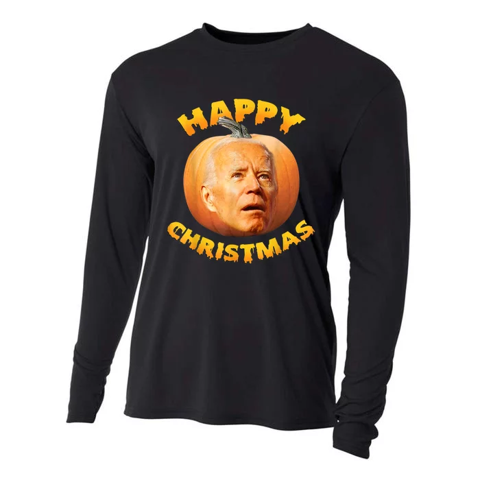 Funny Anti Joe Biden Happy Christmas Holiday Pumpkin Head Cooling Performance Long Sleeve Crew