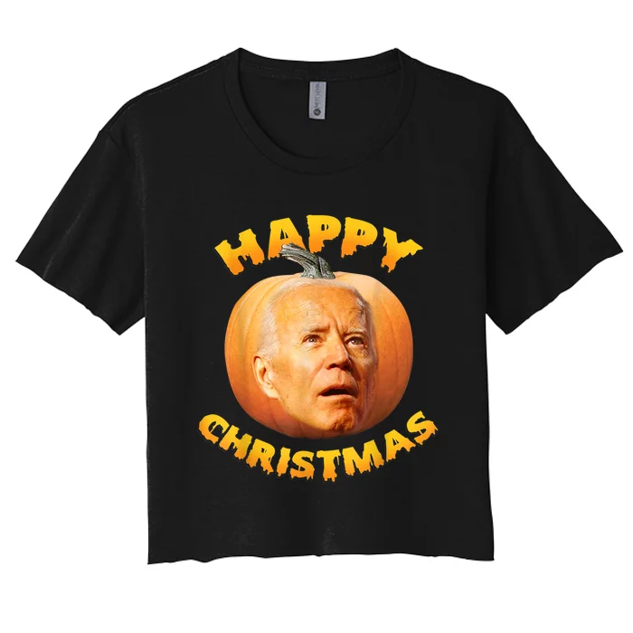 Funny Anti Joe Biden Happy Christmas Holiday Pumpkin Head Women's Crop Top Tee