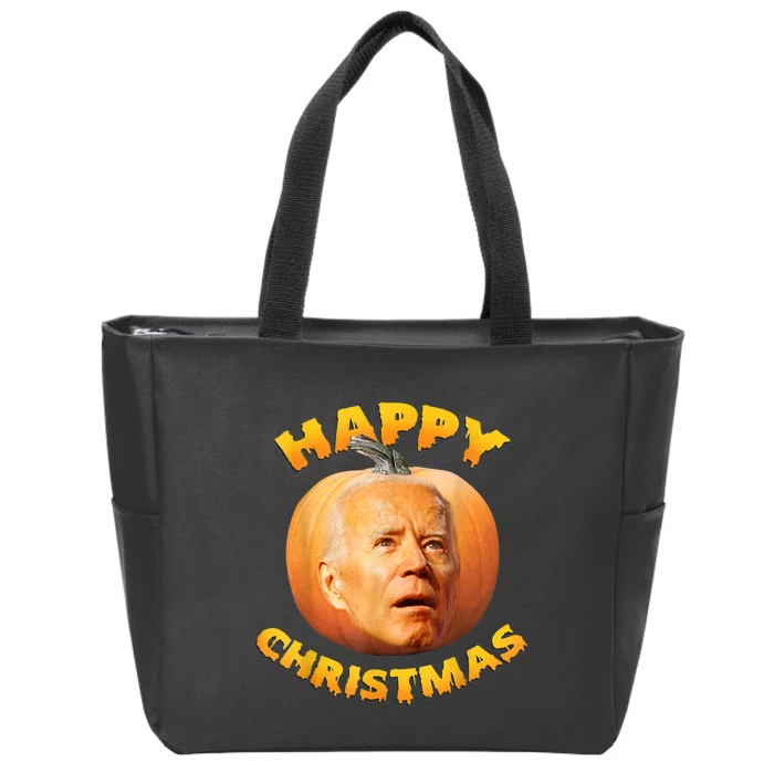 Funny Anti Joe Biden Happy Christmas Holiday Pumpkin Head Zip Tote Bag