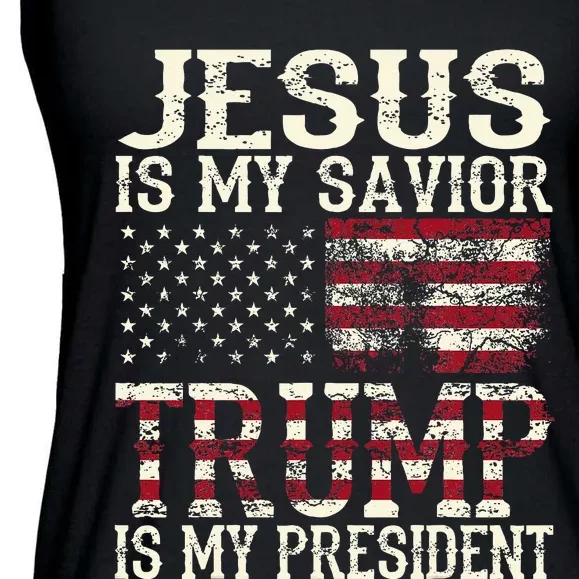 Funny American Jesus Is My Savior Trump Is My President Ladies Essential Flowy Tank