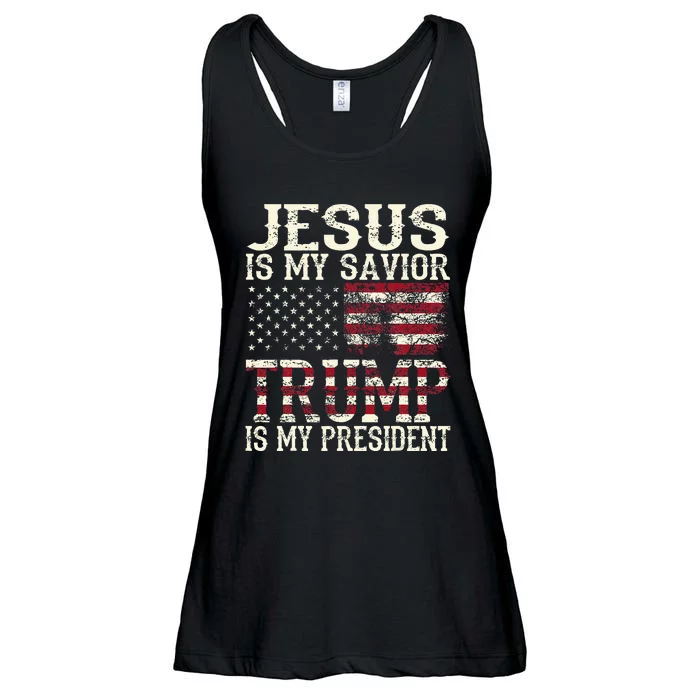 Funny American Jesus Is My Savior Trump Is My President Ladies Essential Flowy Tank