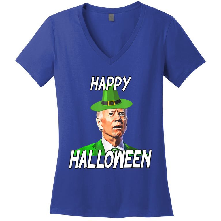 Funny Anti Joe Biden St Patricks Day Shirt Happy Halloween Women's V-Neck T-Shirt