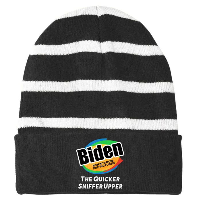 Funny Anti Joe Biden Sniffing Vintage Striped Beanie with Solid Band