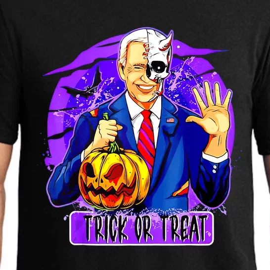 Funny Anti Joe Biden Hold Pumpkin Trick Or Treat Halloween Pajama Set