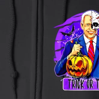 Funny Anti Joe Biden Hold Pumpkin Trick Or Treat Halloween Full Zip Hoodie