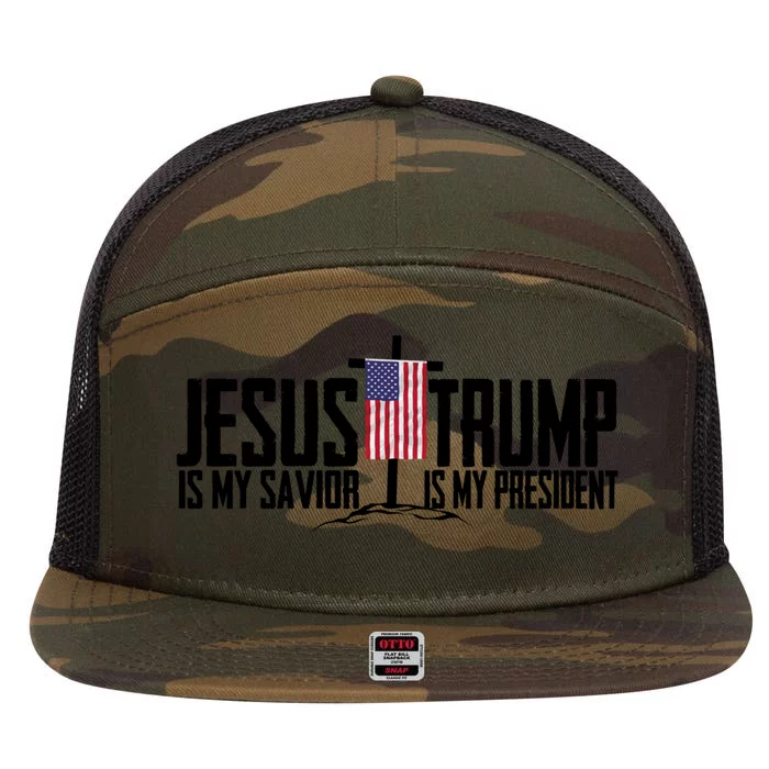 Funny American Jesus Is My Savior Trump Is My President Gift Funny Gift 7 Panel Mesh Trucker Snapback Hat