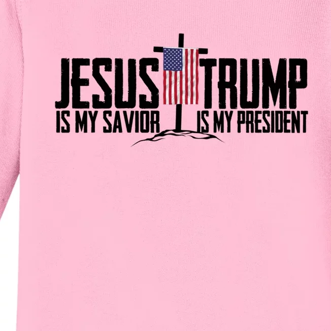 Funny American Jesus Is My Savior Trump Is My President Gift Funny Gift Baby Long Sleeve Bodysuit