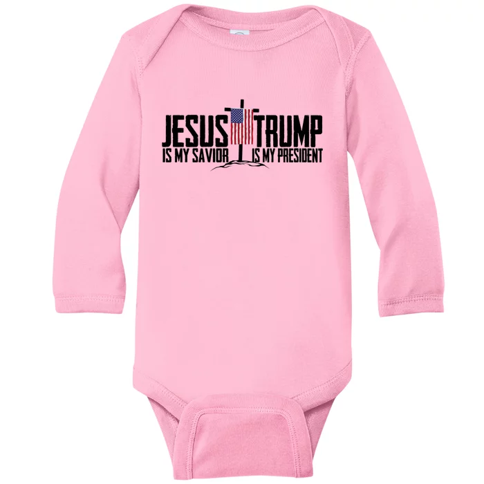 Funny American Jesus Is My Savior Trump Is My President Gift Funny Gift Baby Long Sleeve Bodysuit