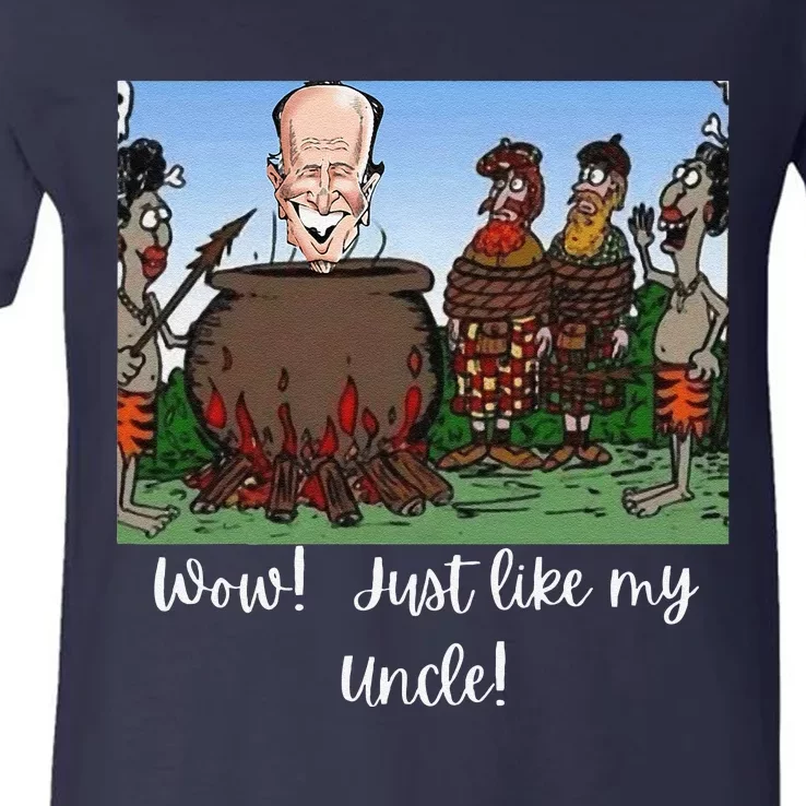 Funny Anti Joe Biden Cannibal Story About His Uncle Designed V-Neck T-Shirt