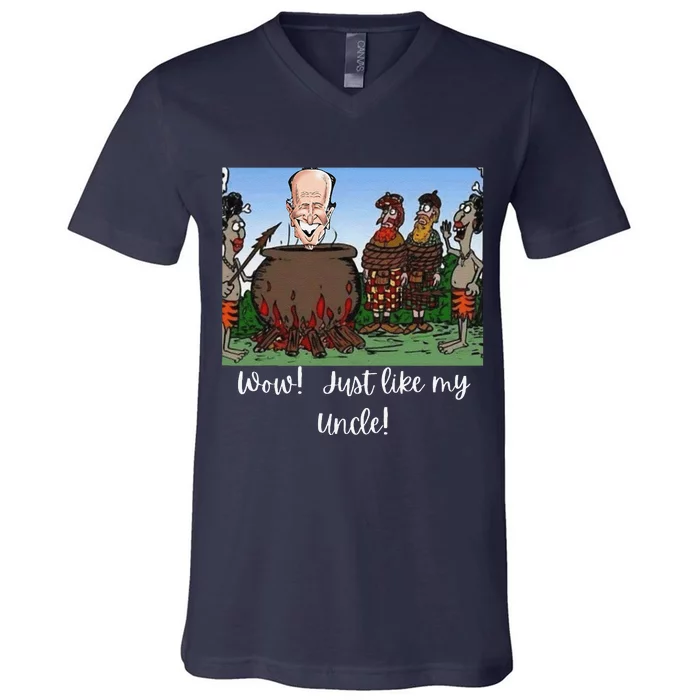 Funny Anti Joe Biden Cannibal Story About His Uncle Designed V-Neck T-Shirt