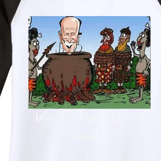 Funny Anti Joe Biden Cannibal Story About His Uncle Designed Women's Tri-Blend 3/4-Sleeve Raglan Shirt