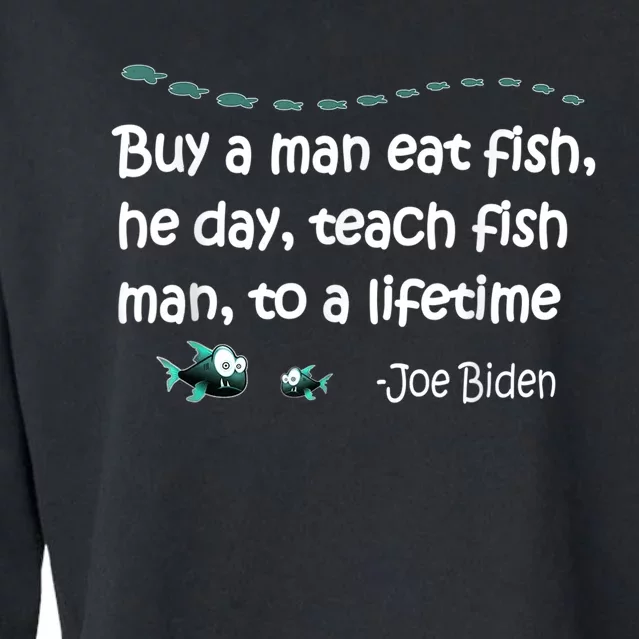 Funny Anti Joe Biden Political Funny Sarcastic Fishing Idiot Cropped Pullover Crew