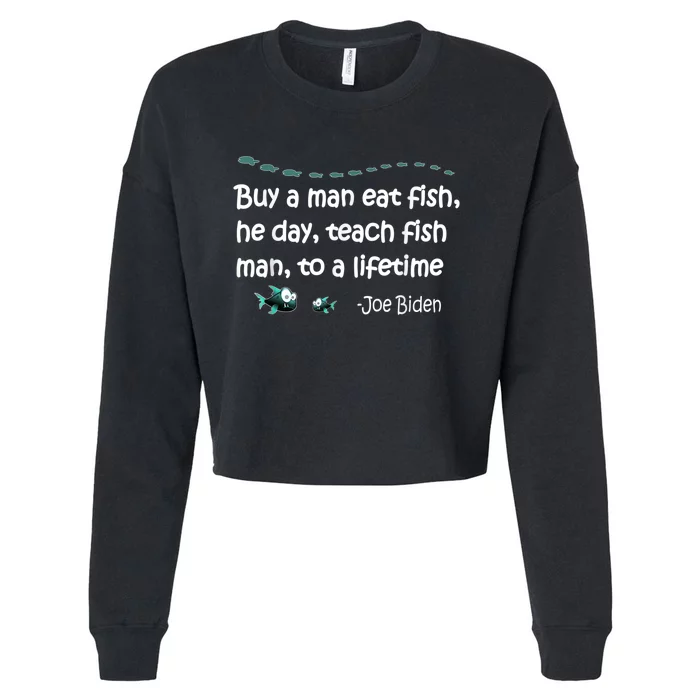 Funny Anti Joe Biden Political Funny Sarcastic Fishing Idiot Cropped Pullover Crew