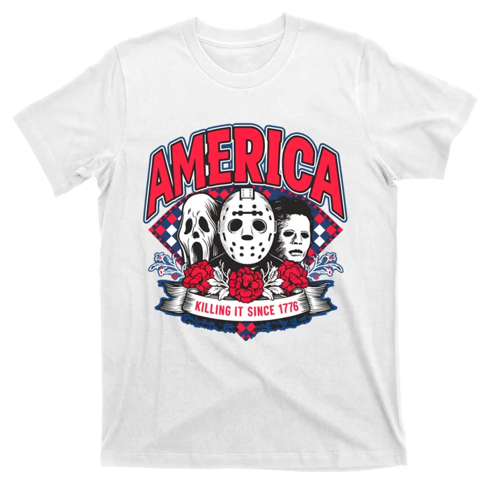 Floral America Killing It Since 1776 Horror Movie T-Shirt