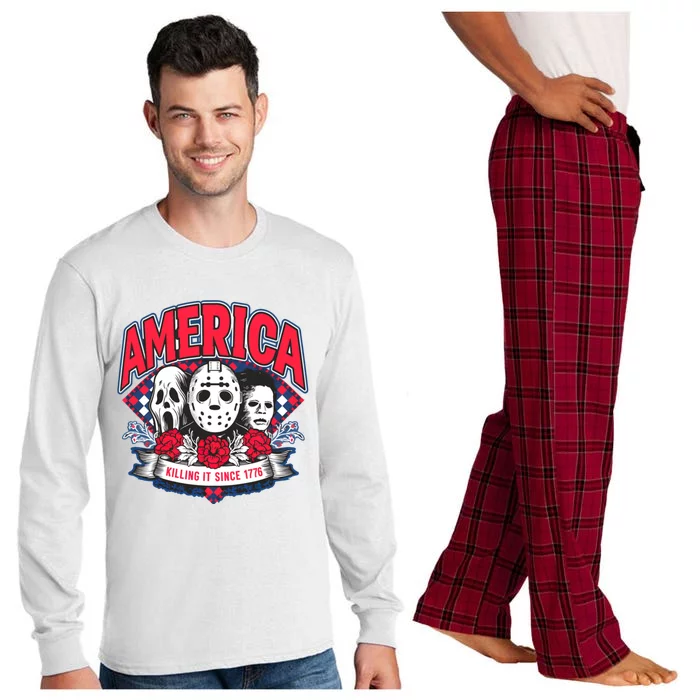 Floral America Killing It Since 1776 Horror Movie Long Sleeve Pajama Set