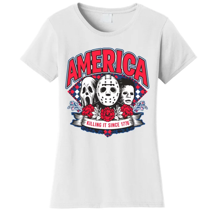 Floral America Killing It Since 1776 Horror Movie Women's T-Shirt