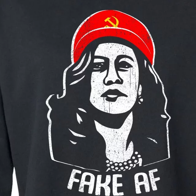 Fake Af Kamala Harris Communism Election Humor Cropped Pullover Crew