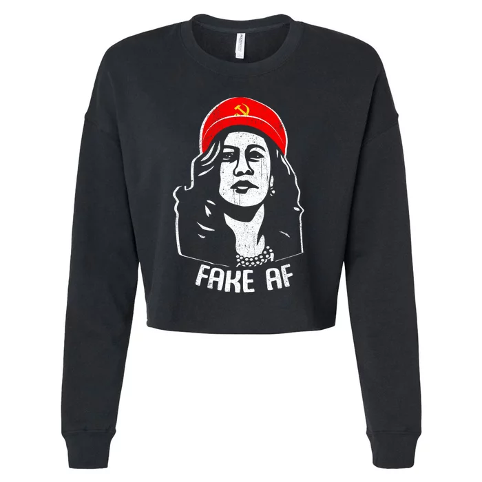 Fake Af Kamala Harris Communism Election Humor Cropped Pullover Crew