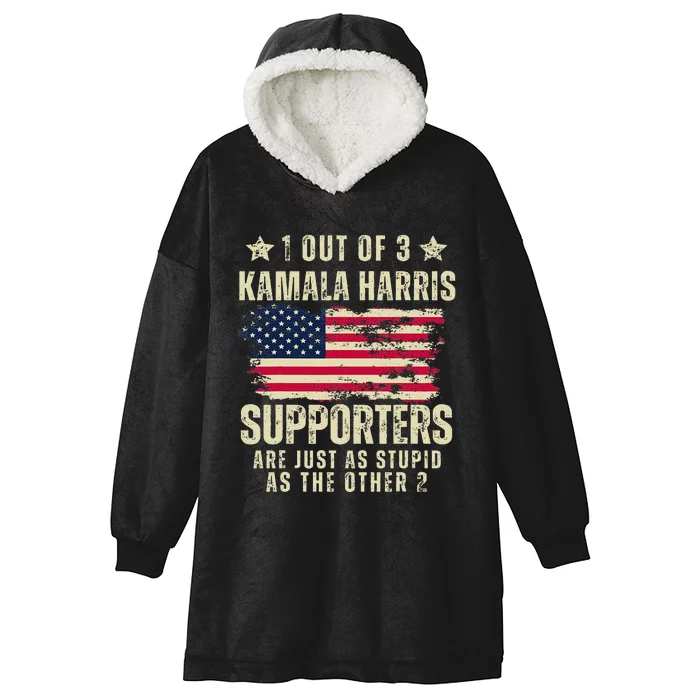 Funny Anti Kamala Harris Stupid Joke American Flag Usa Humor Hooded Wearable Blanket