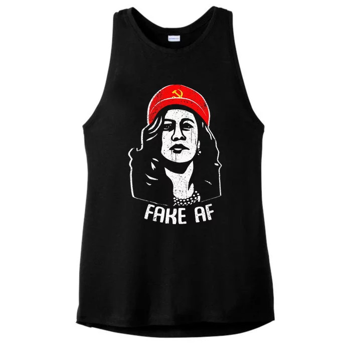 Fake Af Kamala Harris Communism Election Humor Ladies Tri-Blend Wicking Tank