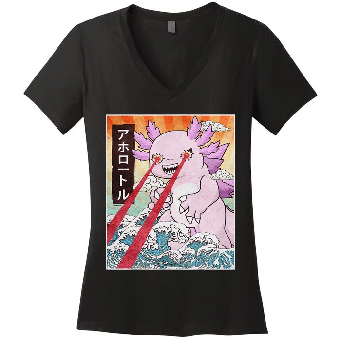 Funny Animal Kaiju Axolotl Japanese Monster Women's V-Neck T-Shirt