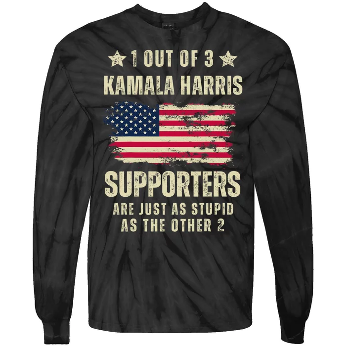 Funny Anti Kamala Harris Stupid Joke American Flag Usa Humor Tie-Dye Long Sleeve Shirt