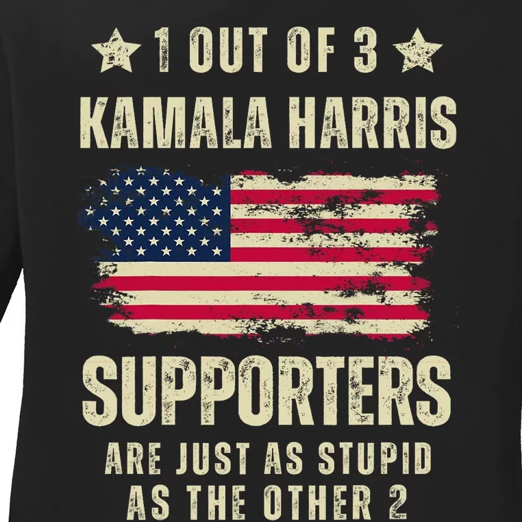 Funny Anti Kamala Harris Stupid Joke American Flag Usa Humor Ladies Long Sleeve Shirt