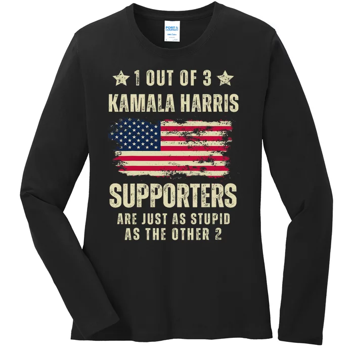 Funny Anti Kamala Harris Stupid Joke American Flag Usa Humor Ladies Long Sleeve Shirt