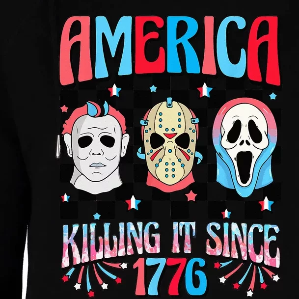 Funny America Killing IT Since 1776 Horror 4th Of July USA Womens Funnel Neck Pullover Hood