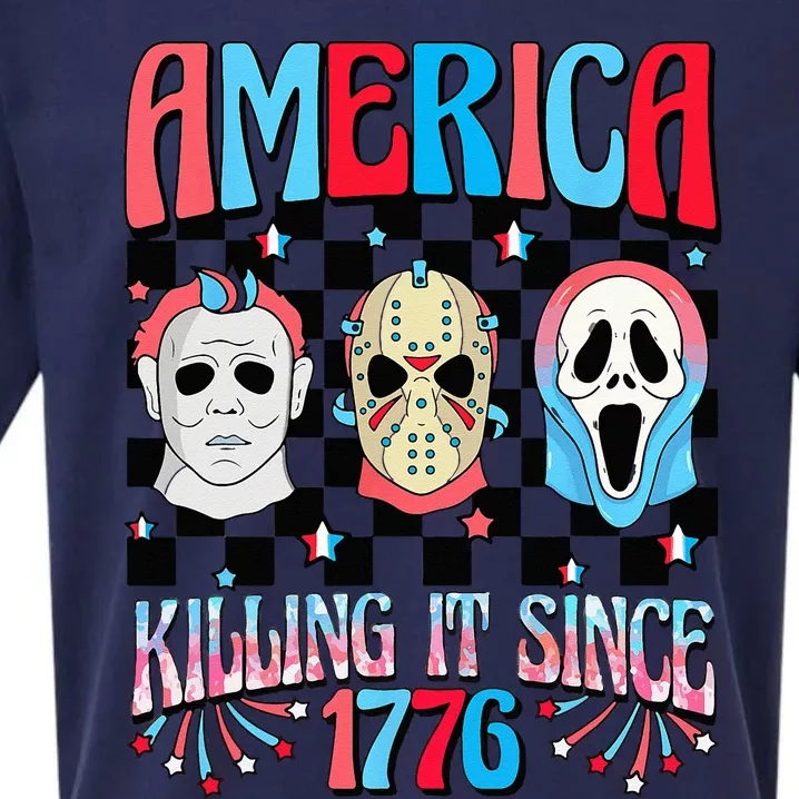 Funny America Killing IT Since 1776 Horror 4th Of July USA Sueded Cloud Jersey T-Shirt