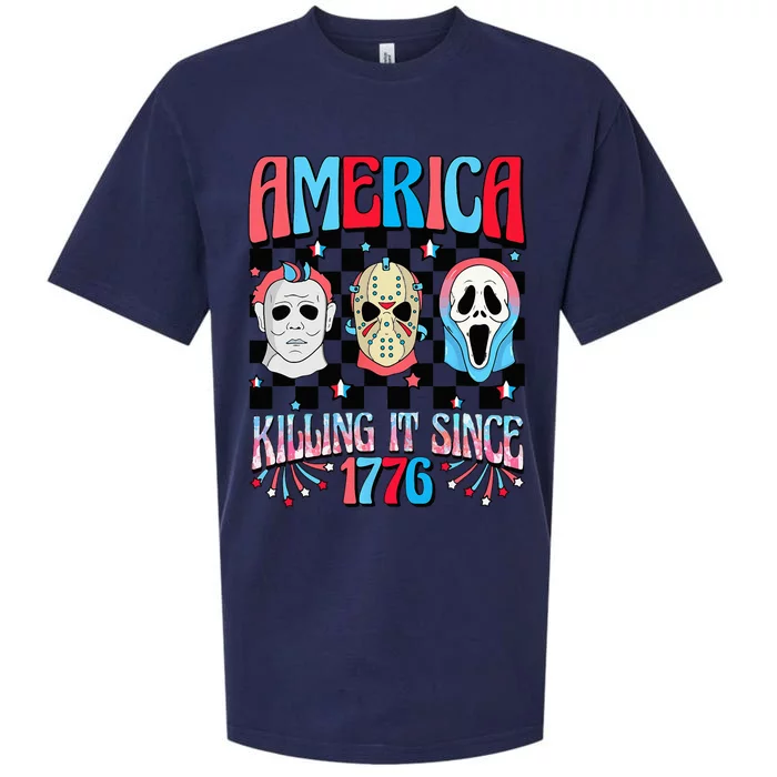 Funny America Killing IT Since 1776 Horror 4th Of July USA Sueded Cloud Jersey T-Shirt