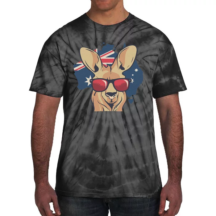 Funny Australian Kangaroo Animal Wearing Sunglasses Tie-Dye T-Shirt