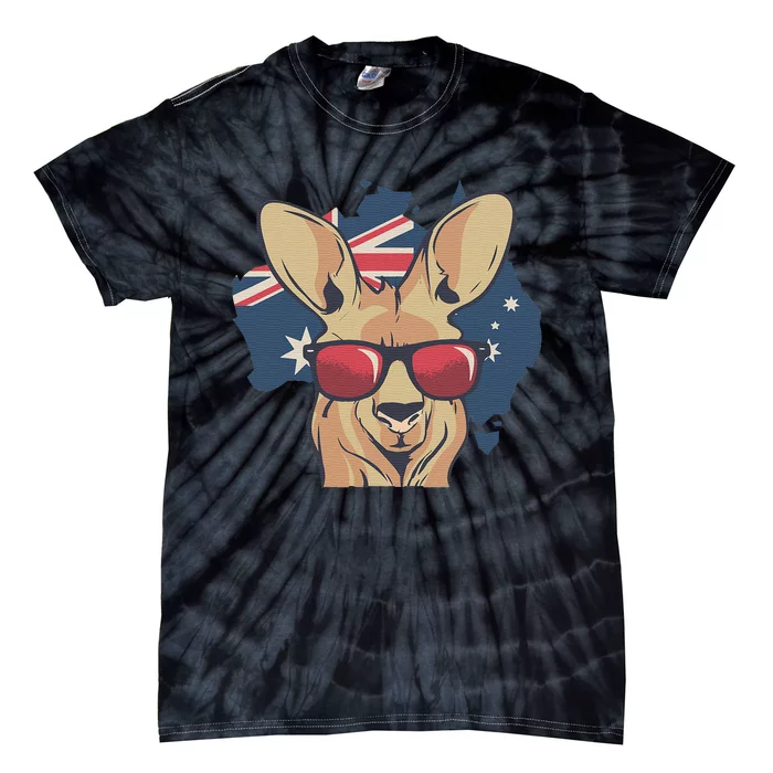 Funny Australian Kangaroo Animal Wearing Sunglasses Tie-Dye T-Shirt